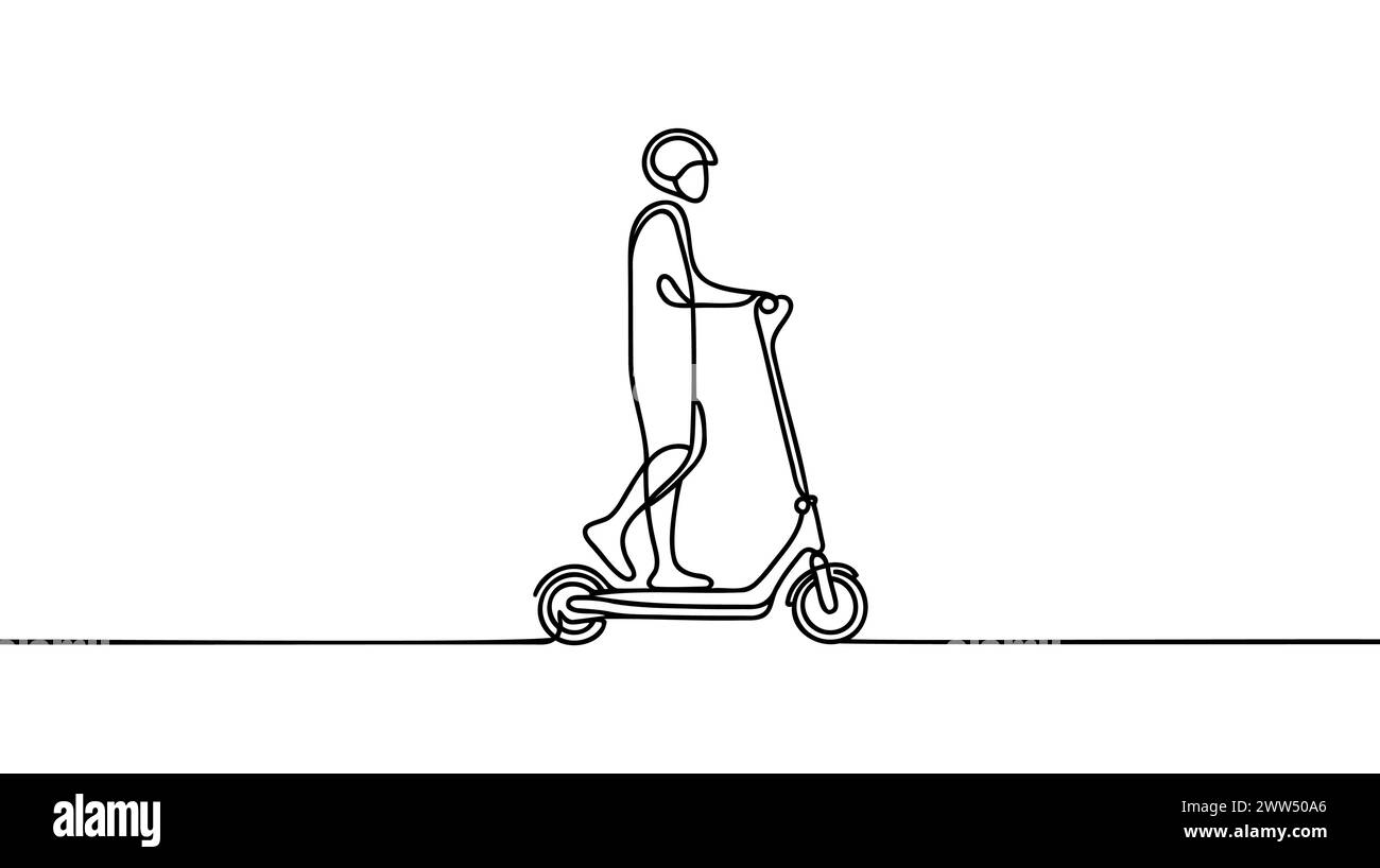 Scooter dans le style de dessin d'art de ligne continue. Scooter stand-up pour le transport à courte distance dessin linéaire noir minimaliste isolé sur dos blanc Illustration de Vecteur