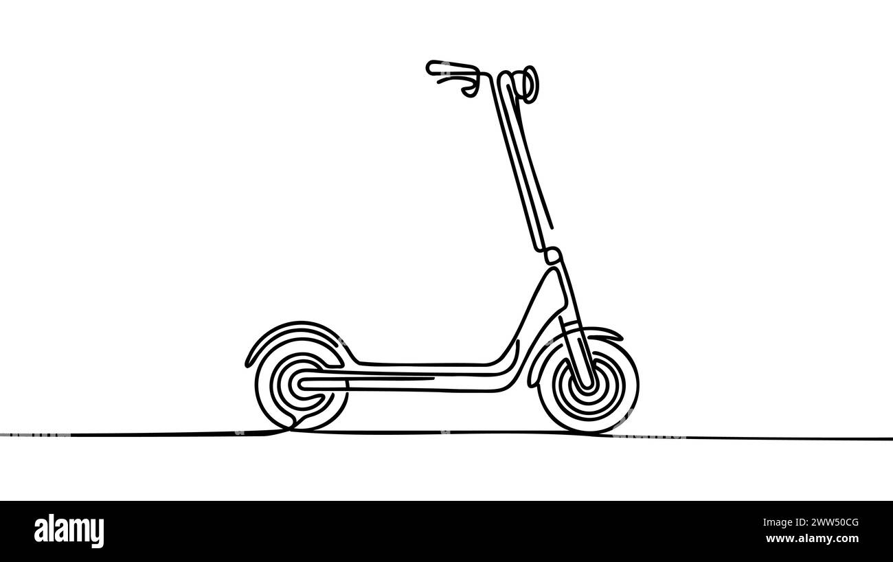 Scooter dans le style de dessin d'art de ligne continue. Scooter stand-up pour le transport à courte distance dessin linéaire noir minimaliste isolé sur dos blanc Illustration de Vecteur