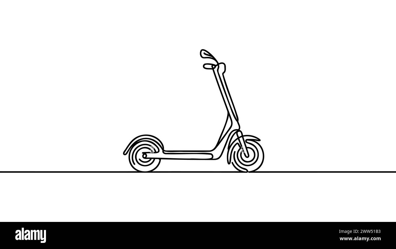 Scooter dans le style de dessin d'art de ligne continue. Scooter stand-up pour le transport à courte distance dessin linéaire noir minimaliste isolé sur dos blanc Illustration de Vecteur
