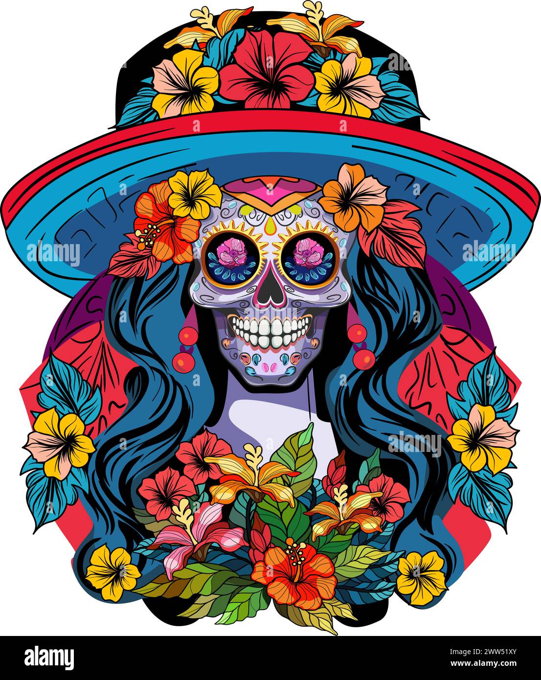 La Catrina Skull est l'icône de l'illustration vectorielle jour de la mort Illustration de Vecteur