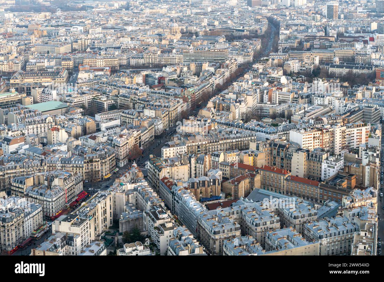 Surplombant le boulevard Montparnasse animé qui serpente à travers le paysage urbain de Paris. Banque D'Images