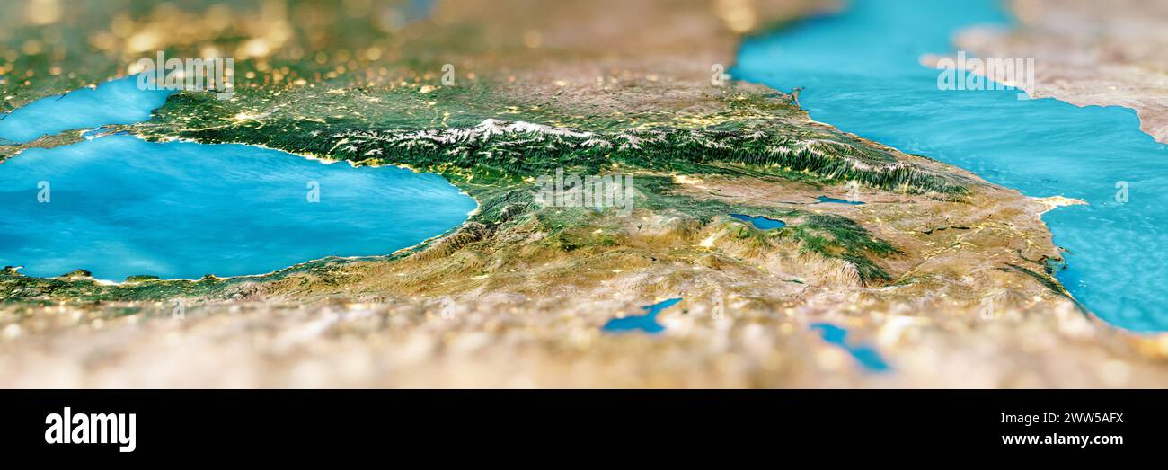 Carte miniature du Caucase. Éléments de cette image fournis par la NASA. rendu 3d. Banque D'Images