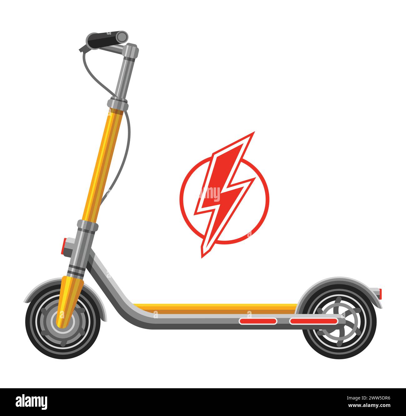 Scooter de coup de pied électrique, station de charge e-scooter, icône de location de moto électro. Bicyclette électrique poussant. Éco-transport cycliste sur route de ville. Vecteur Illustration de Vecteur