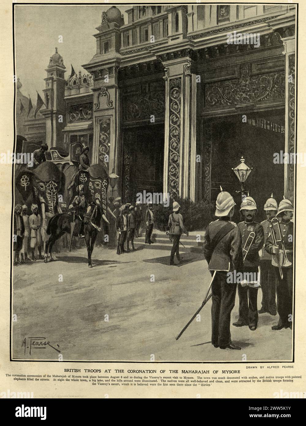 Troupes britanniques au couronnement du Maharajah de Mysore, 1902, histoire Empire britannique, Inde Banque D'Images