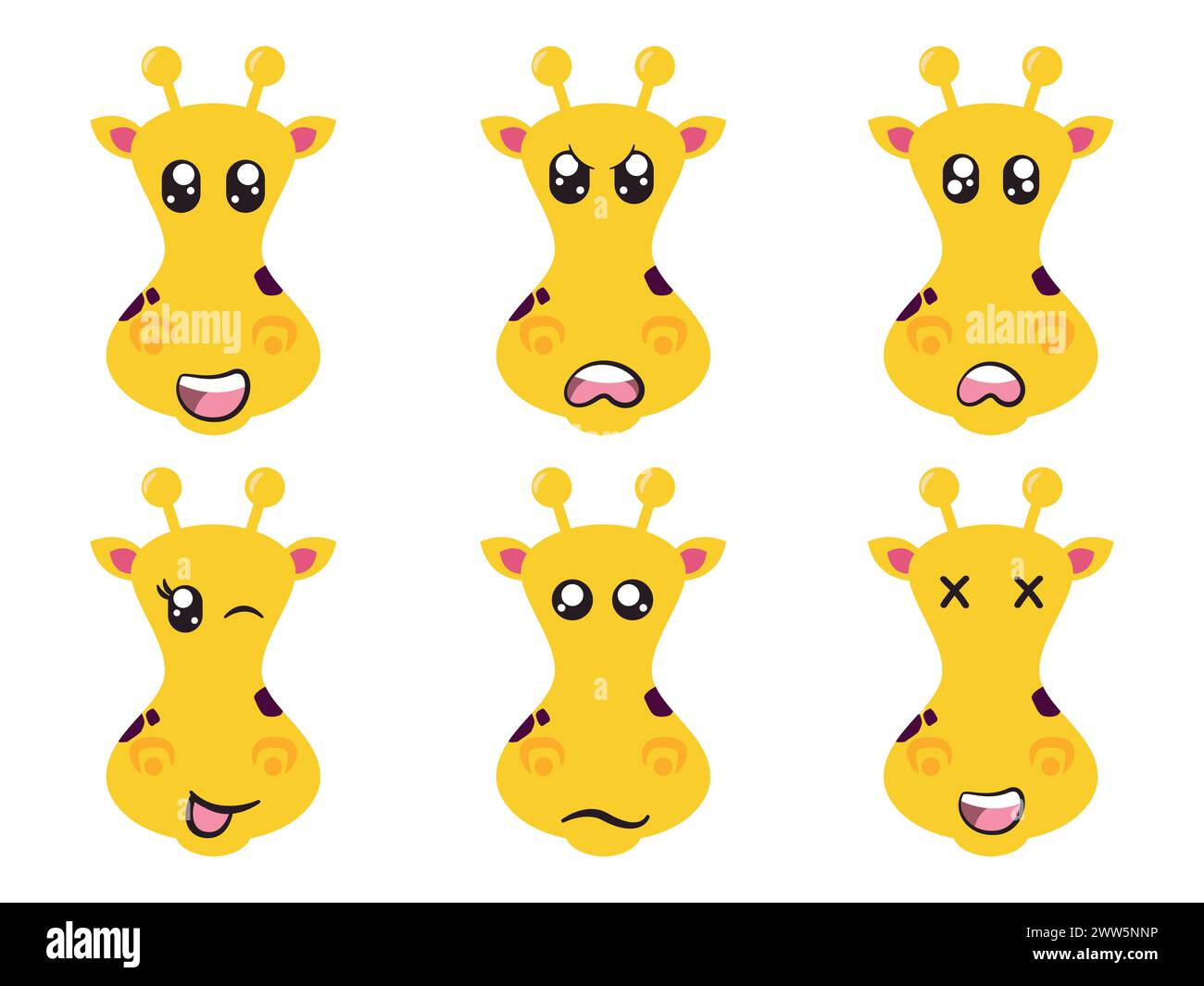 couleur jaune tête girafe visage expression de caractère sourire rire heureux triste clignement oeil et geste joyeux Illustration de Vecteur