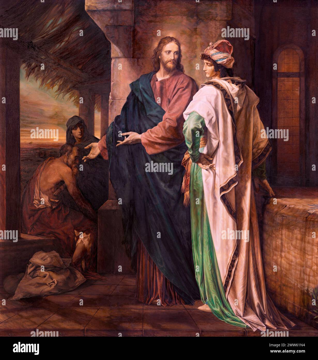 MILAN, ITALIE - 8 MARS 2024 : la peinture du Christ et du jeune souverain riche dans l'église Chiesa di Santi Quattro Evangelisti Banque D'Images