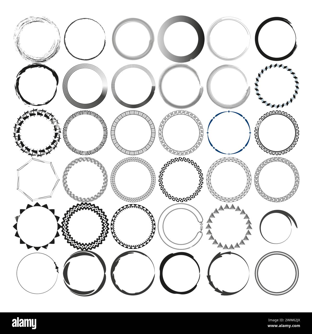 Large éventail d'images vectorielles circulaires avec différents motifs et coups de pinceau. Illustration vectorielle. SPE 10. Illustration de Vecteur