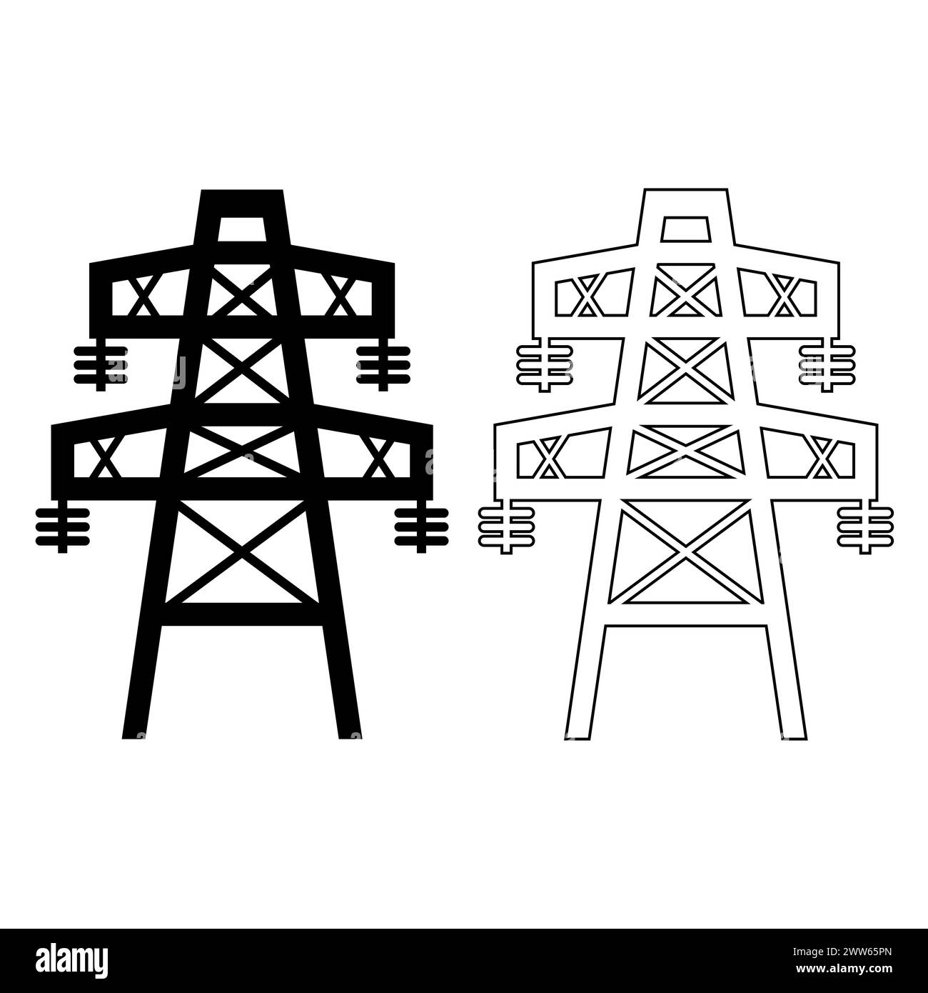 Tour électrique haute. Vecteur graphique. Icône d'électricité adaptée aux infographies, aux sites Web et aux médias imprimés et aux interfaces. Icône de vecteur de ligne. Haute tension Illustration de Vecteur