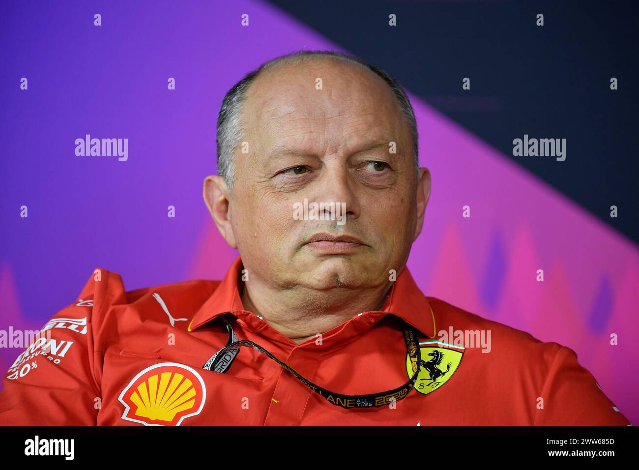 MELBOURNE, AUSTRALIE 22 mars 2024. Scuderia Ferrari, directeur de l'équipe Frederic Vasseur lors de la conférence de presse post essais libres du vendredi au Rolex Australian Grand Prix FIA 2024 3ème tour du 22 au 24 mars à l'Albert Park Street circuit, Melbourne, Australie. Crédit : Karl Phillipson/Alamy Live News Banque D'Images