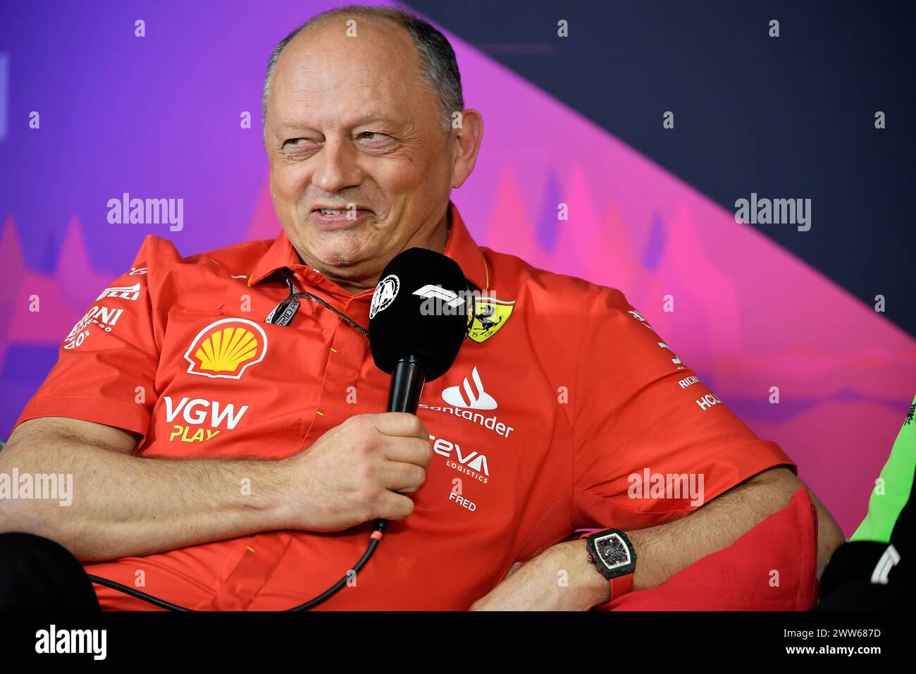 MELBOURNE, AUSTRALIE 22 mars 2024. Scuderia Ferrari, directeur de l'équipe Frederic Vasseur lors de la conférence de presse post essais libres du vendredi au Rolex Australian Grand Prix FIA 2024 3ème tour du 22 au 24 mars à l'Albert Park Street circuit, Melbourne, Australie. Crédit : Karl Phillipson/Alamy Live News Banque D'Images