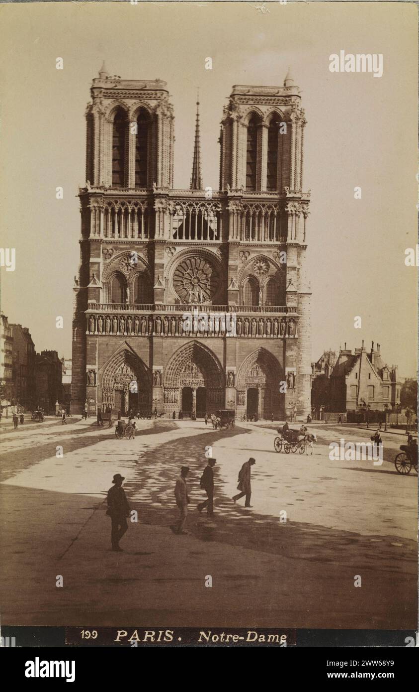 Photo vintage en noir et blanc de la cathédrale notre-Dame de Paris, France CA. 1885, impression albumen Banque D'Images