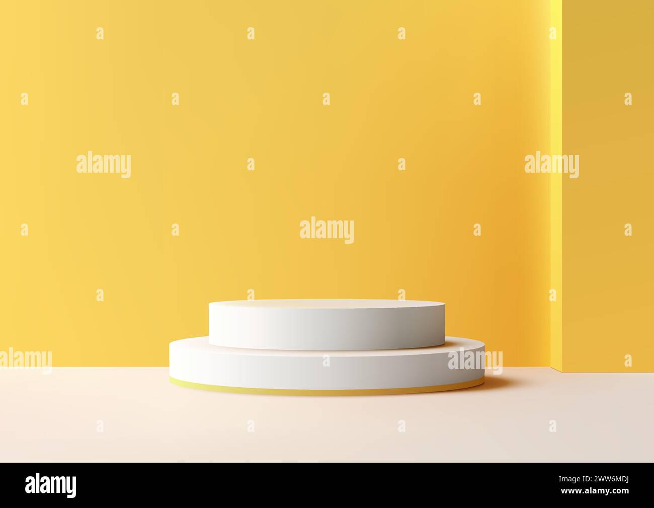 Présentations de produits avec cette maquette 3D moderne avec un podium blanc sur un fond jaune assorti. Parfait pour présenter des bijoux, des récompenses et Illustration de Vecteur