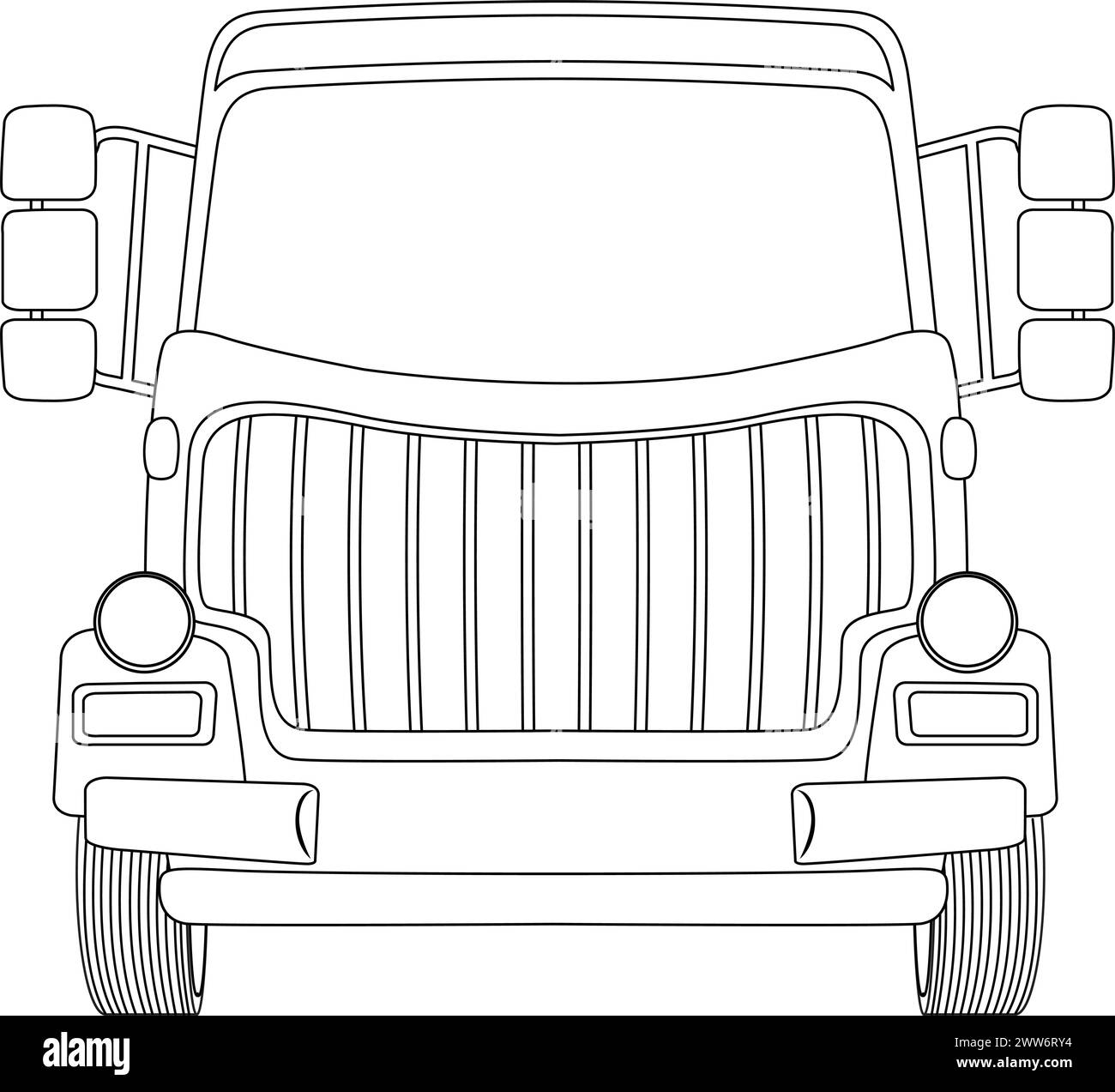 Dessin au trait noir et blanc d'une jeep robuste Illustration de Vecteur