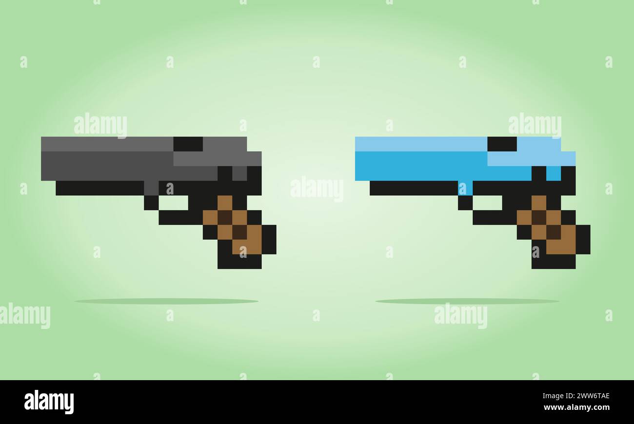 pixel 8 bits d'arme de poing. Arme pour les actifs de jeu et les motifs de point de croix dans les illustrations vectorielles. Illustration de Vecteur