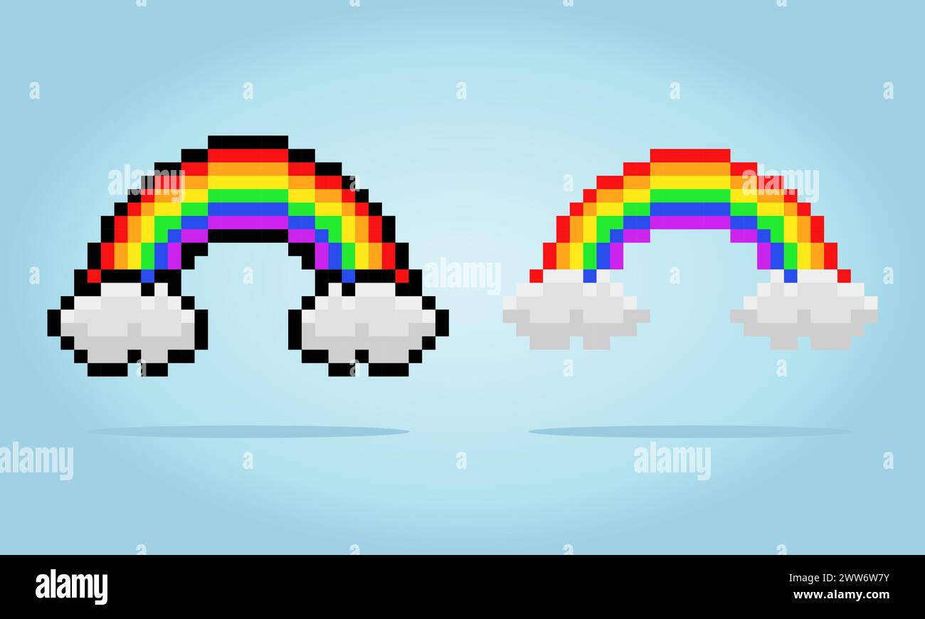 arc-en-ciel 8 bits avec nuages, pour les actifs de jeu et les motifs de point de croix dans les illustrations vectorielles. Illustration de Vecteur