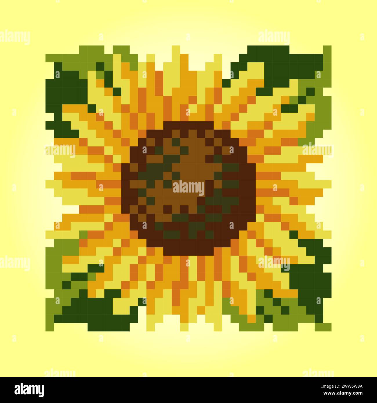 Pixel 8 bits de tournesol, pixel végétal pour les actifs du jeu et motifs de point de croix dans les illustrations vectorielles. Illustration de Vecteur