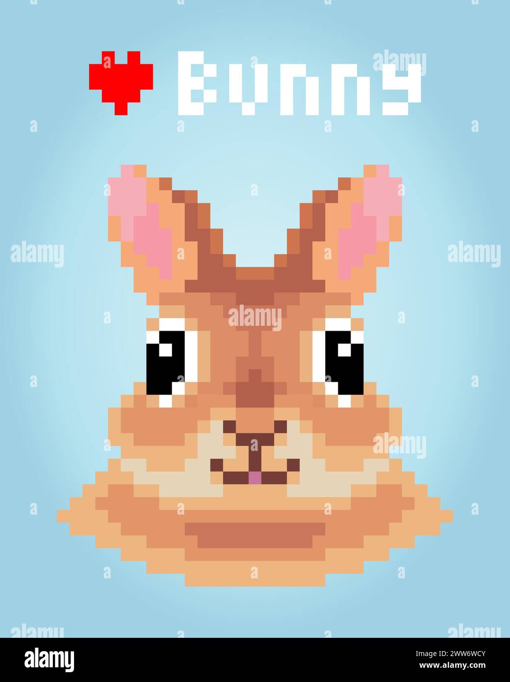 lapin à tête de pixel 8 bits. Animaux pour les actifs de jeu et les motifs de point de croix dans les illustrations vectorielles. Illustration de Vecteur