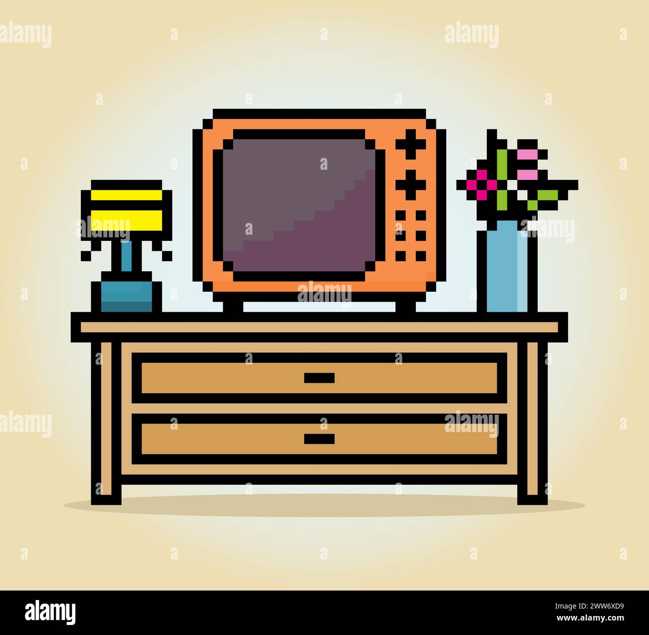 Téléviseur classique 8 bits Pixel en illustration vectorielle pour les actifs de jeu. Vintage TV Pixel Art. Illustration de Vecteur