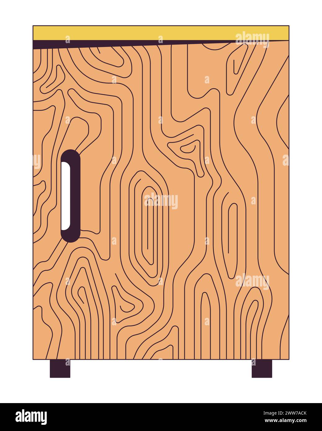 Meuble de bureau en bois objet de dessin animé linéaire 2D. Illustration de Vecteur