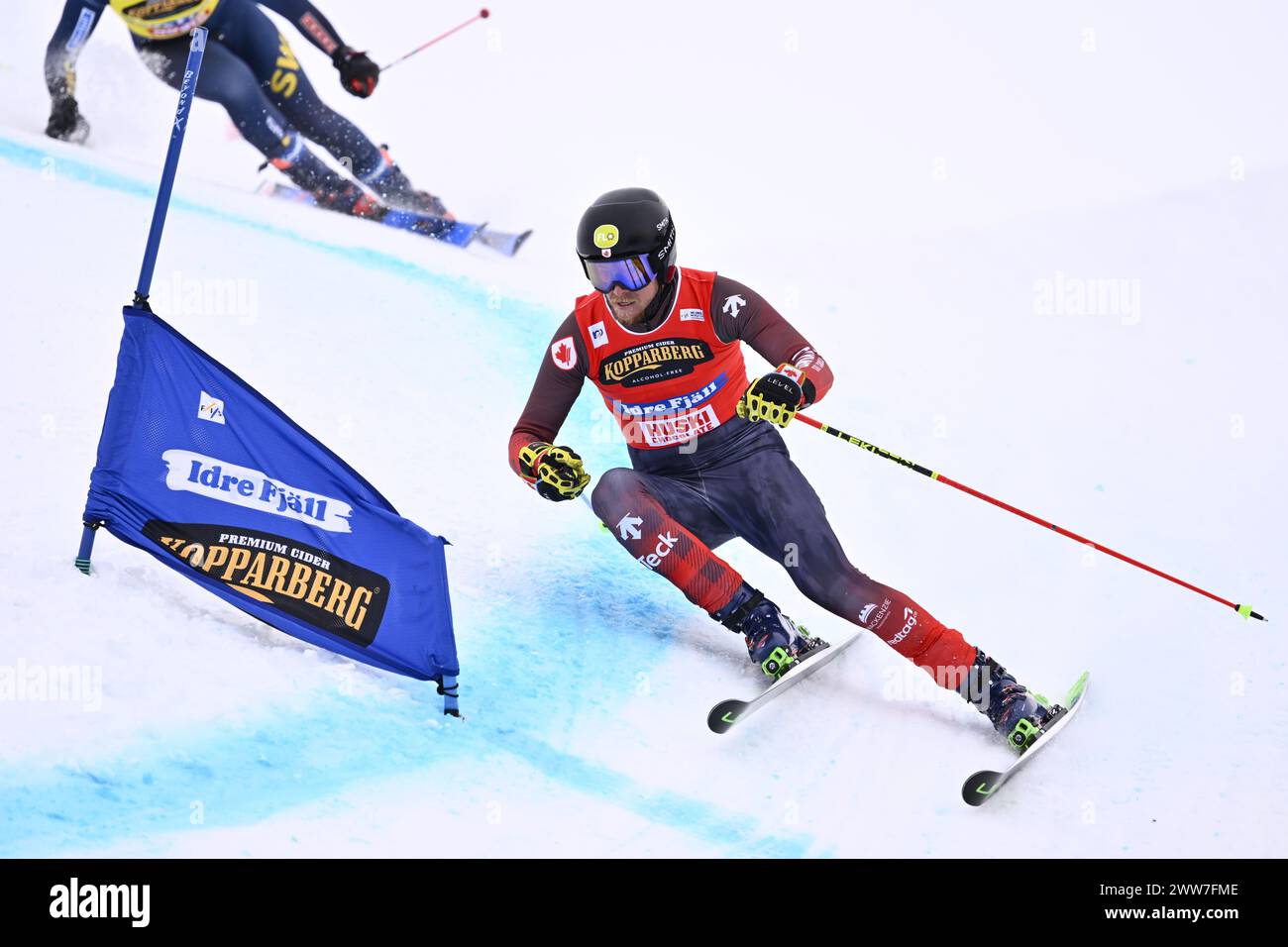 Jared Smith, Canada, en action en Heat 4 de la finale masculine 1/8 lors des compétitions de ski cross de la Coupe du monde FIS à Idre Fjäll, Suède Marsch 22, 2024.photo : Anders Wiklund / TT / Code 10040 Banque D'Images