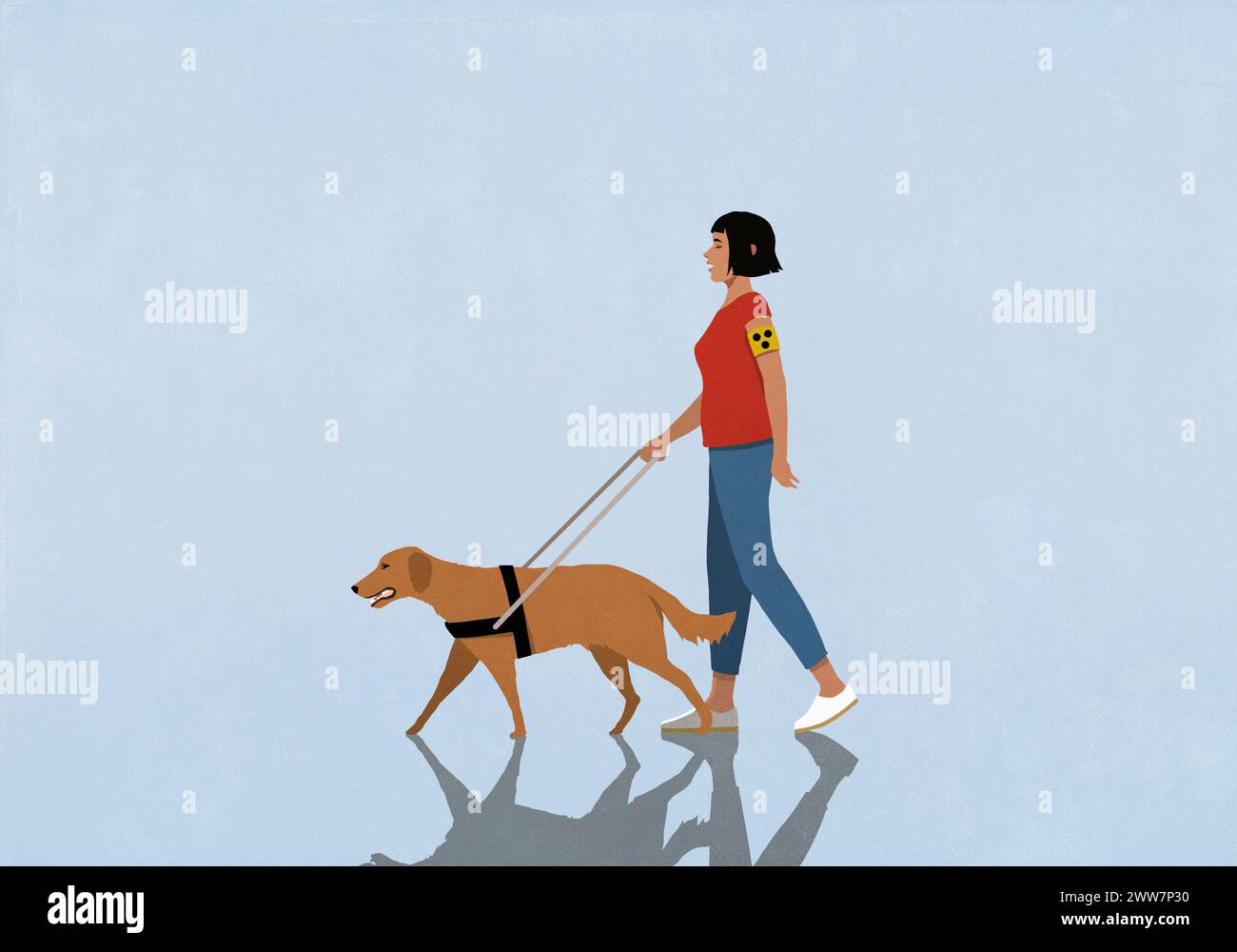 Femme aveugle marchant avec le chien oeil de voir Banque D'Images