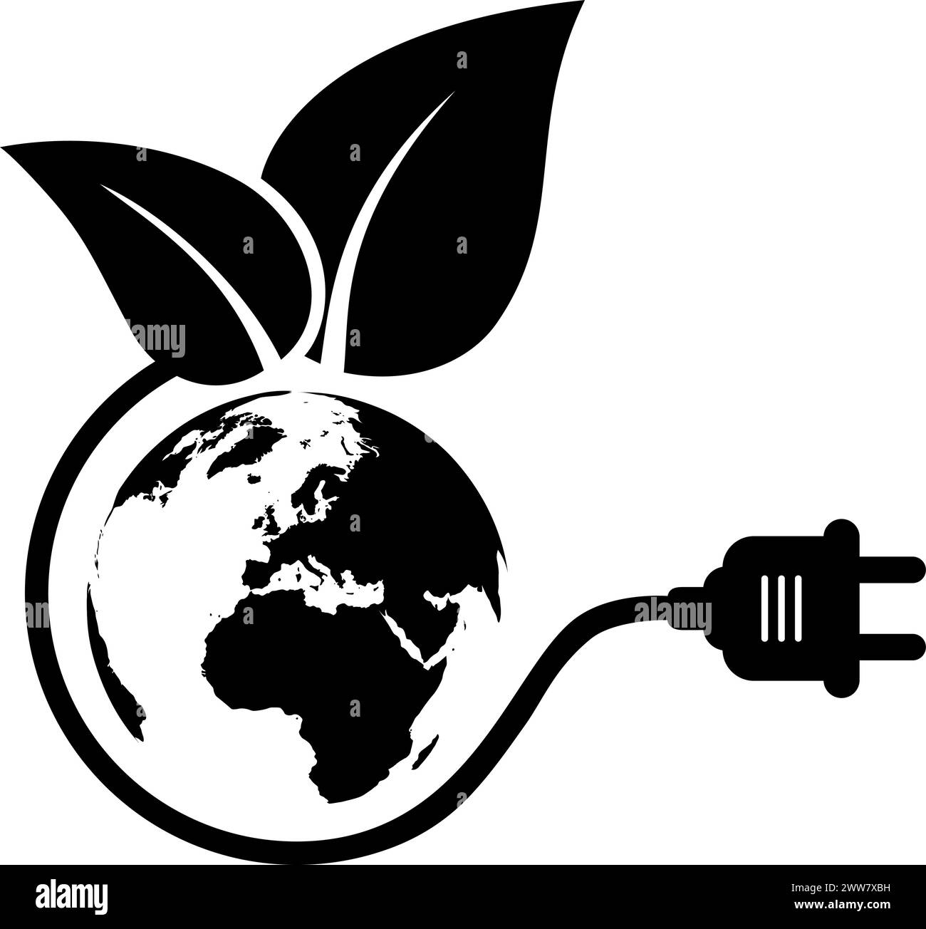 Icône d'énergie sous la forme d'un fil avec une prise de prise et une feuille et la planète Terre comme un concept d'énergie renouvelable Illustration de Vecteur