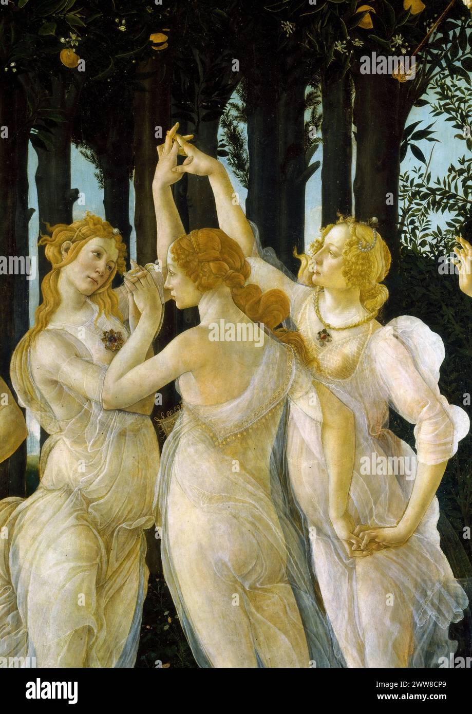 Alessandro Botticelli – Primavera (détail - trois grâces) c.1482. 203x314 Banque D'Images