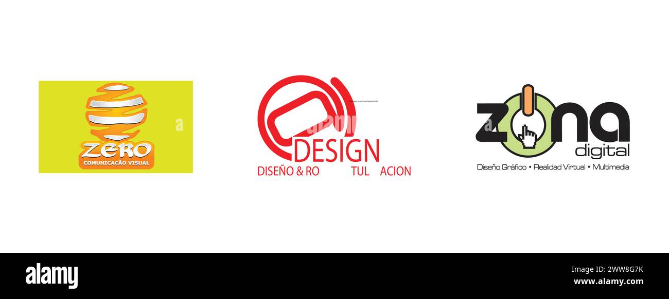 Zona Digital, Arroba Design Queretaro, ZERO .Arts et design collection de logos éditoriaux. Illustration de Vecteur