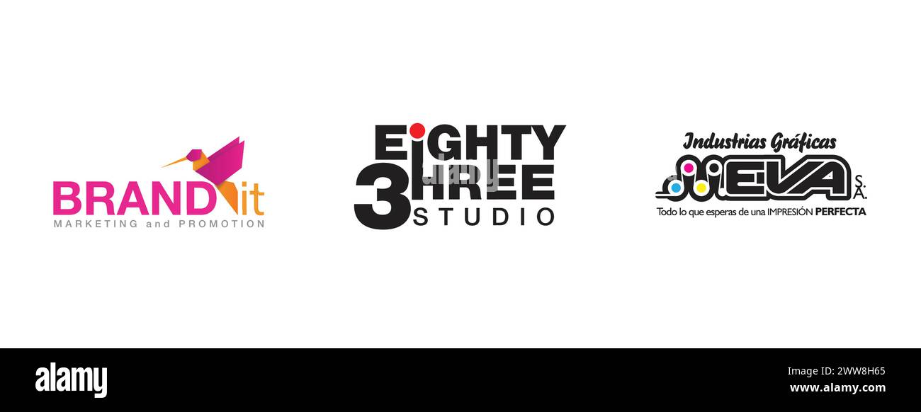 Branche, Industrias Graficas Eva, Eighty Three Studio.Arts et design éditorial logo collection. Illustration de Vecteur