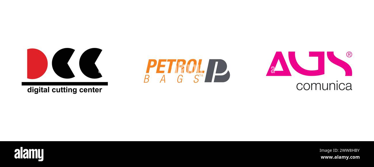 AGS comunica, Petrol Bags, Digital Cutting Center.Arts et design Editorial logo collection. Illustration de Vecteur