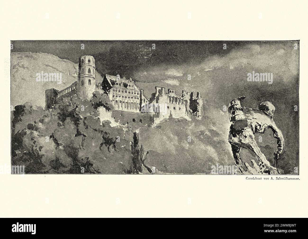 Illustration vintage de château allemand hanté, manoir Banque D'Images