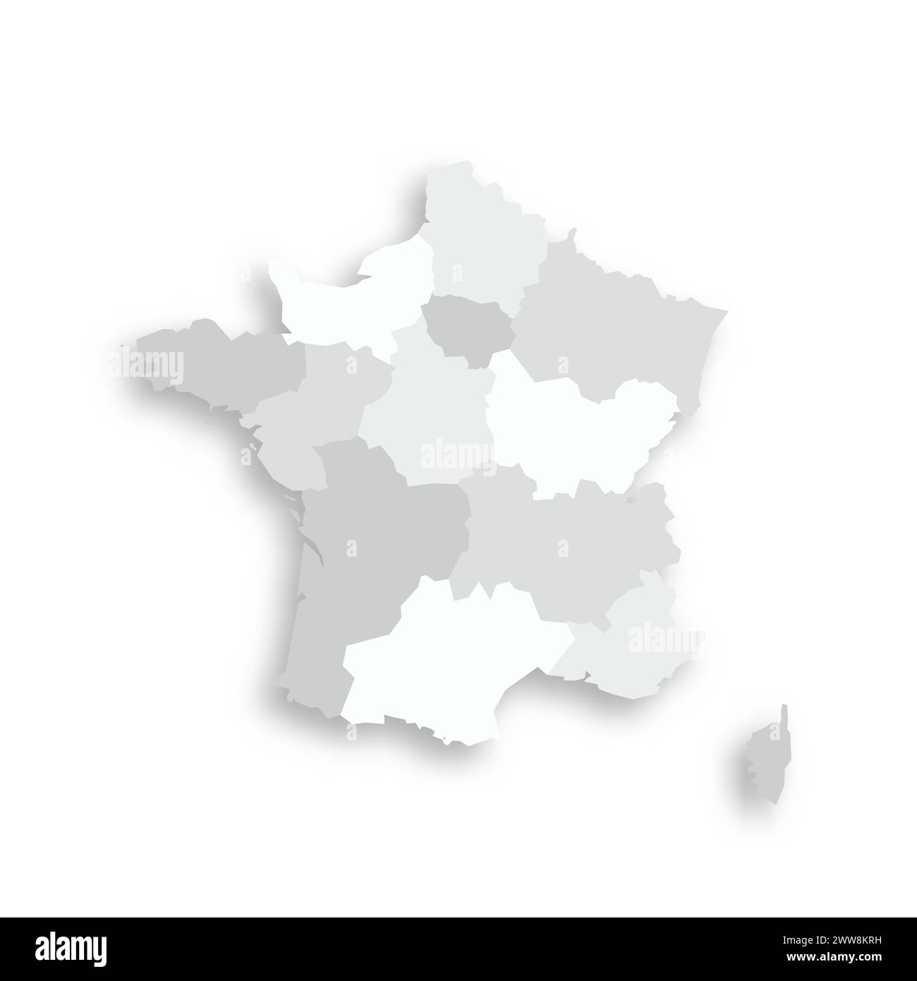 France carte politique des divisions administratives - régions. Carte vectorielle plate blanche grise avec ombre portée. Illustration de Vecteur