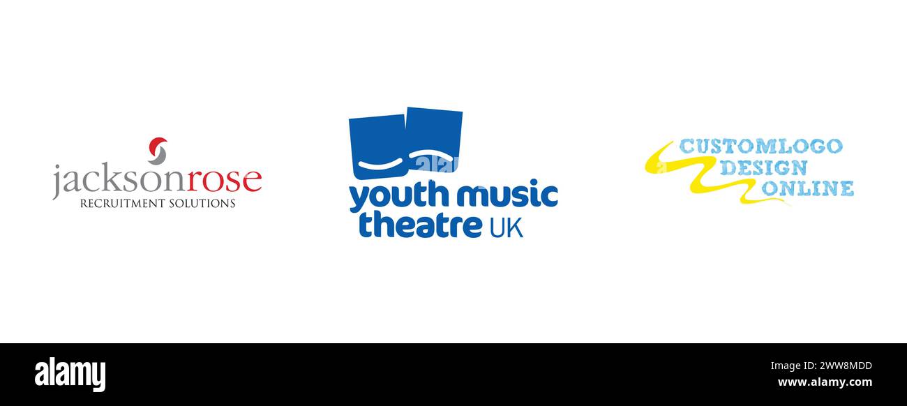 Youth Music Theatre UK, Custom Design Online, Jackson Rose Recruitment solutions.Arts et design Editorial logo collection. Illustration de Vecteur