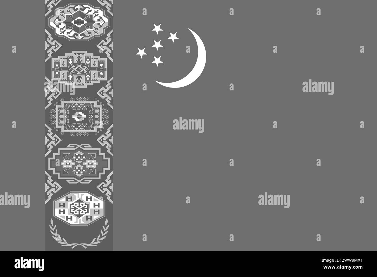 Drapeau du Turkménistan - illustration vectorielle monochrome en niveaux de gris. Drapeau en noir et blanc Illustration de Vecteur