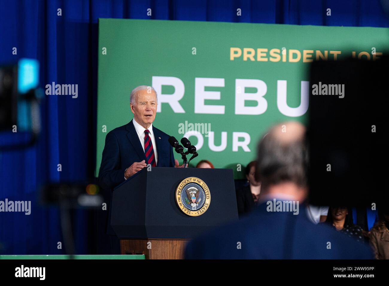 Le président Joe Biden prend la parole au Pieper-Hillside Boys & Girls Club à Milwaukee, Wisconsin, États-Unis, le mercredi 13 mars, 2024. Banque D'Images