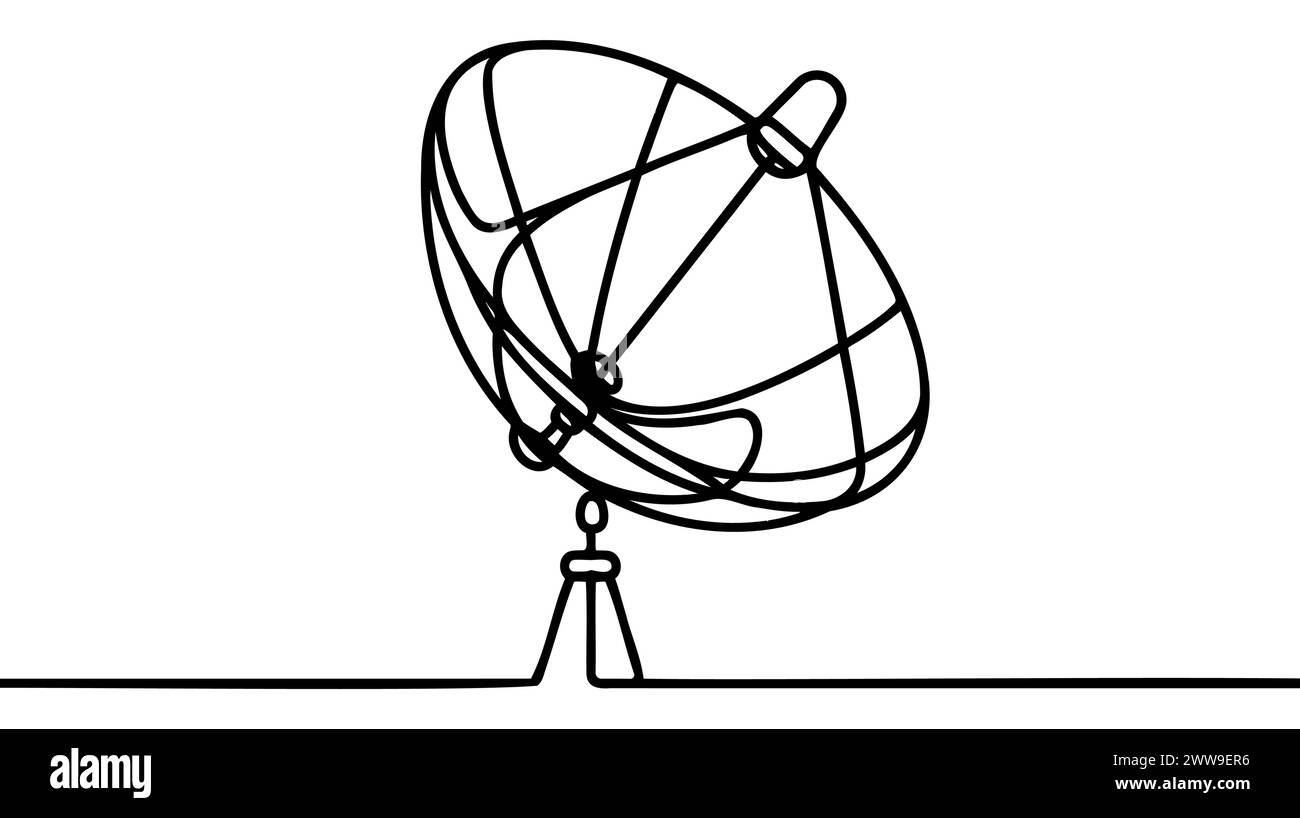 Dessin au trait continu de l'antenne parabolique, objet d'une seule ligne d'art, illustration vectorielle. Illustration de Vecteur