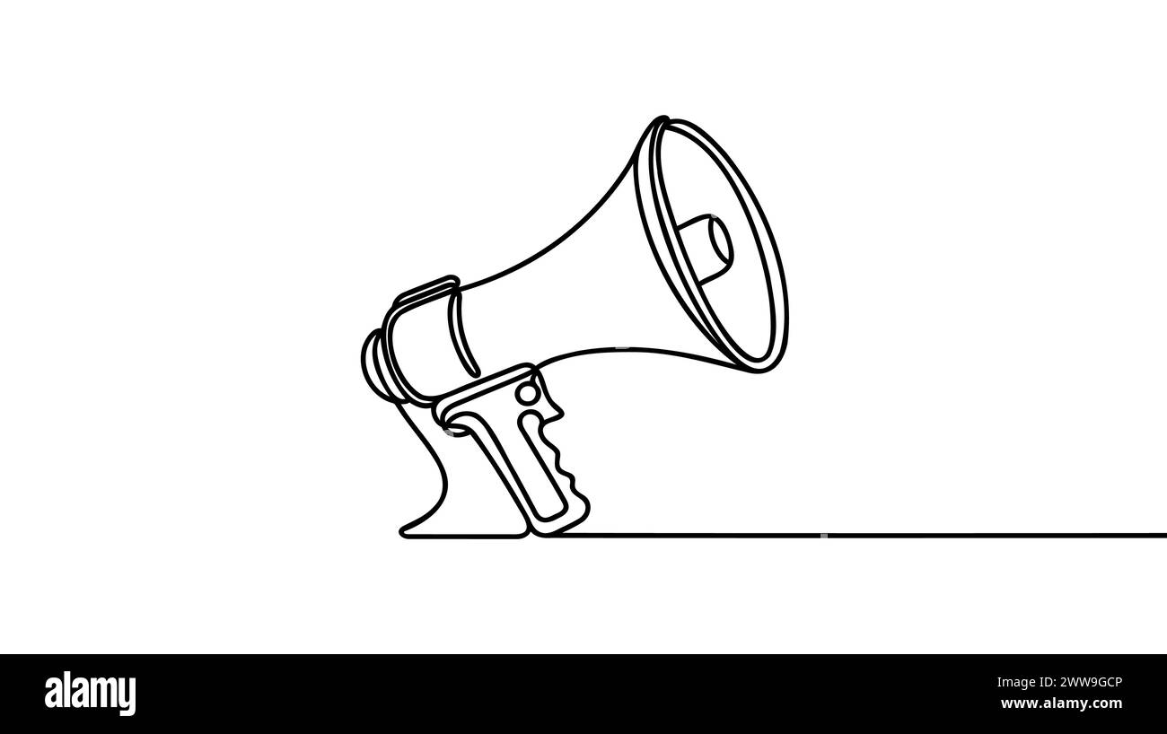 Dessin d'art unique continu d'une ligne du haut-parleur mégaphone pour l'illustration vectorielle de nouvelles et de promotion. Illustration de Vecteur