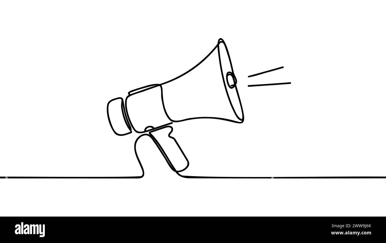 Dessin d'art unique continu d'une ligne du haut-parleur mégaphone pour l'illustration vectorielle de nouvelles et de promotion. Illustration de Vecteur
