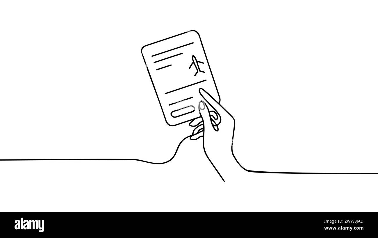 Billet d'avion vectoriel créatif. Illustration de style une ligne. Illustration de Vecteur