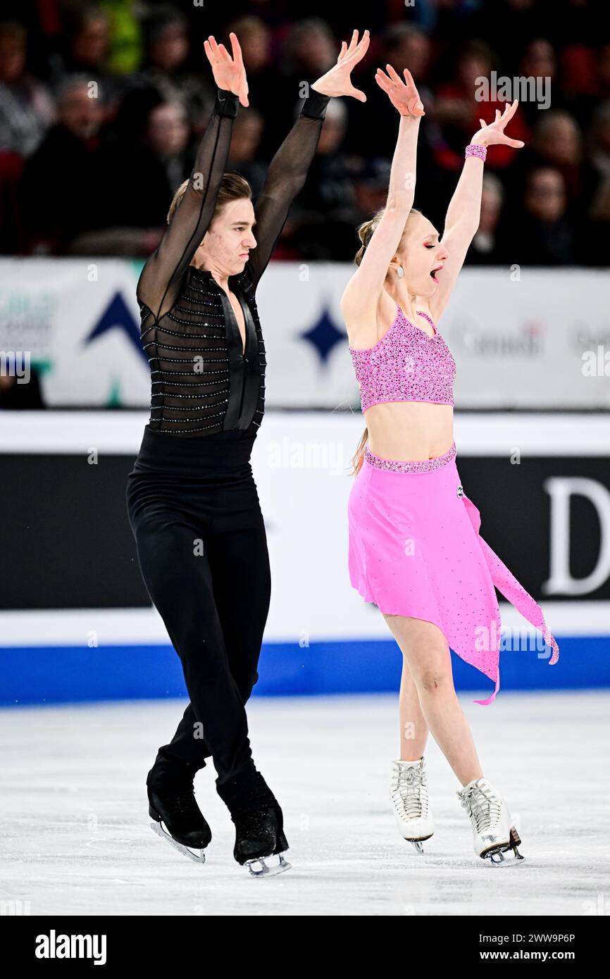 Katerina MRAZKOVA et Daniel MRAZEK (CZE), pendant la danse sur glace danse rythmique, aux Championnats du monde de patinage artistique 2024 de l’ISU, au Centre Bell, le 22 mars 2024 à Montréal, Canada. Crédit : Raniero Corbelletti/AFLO/Alamy Live News Banque D'Images