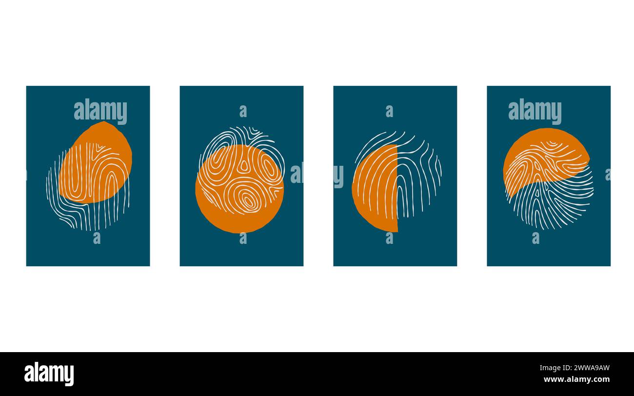 Ensemble d'affiches Doodle, fond d'art abstrait peint à la main minimaliste créatif avec tache et Doodle dessiné à la main Scribble Circle. Conception pour décoration murale Illustration de Vecteur