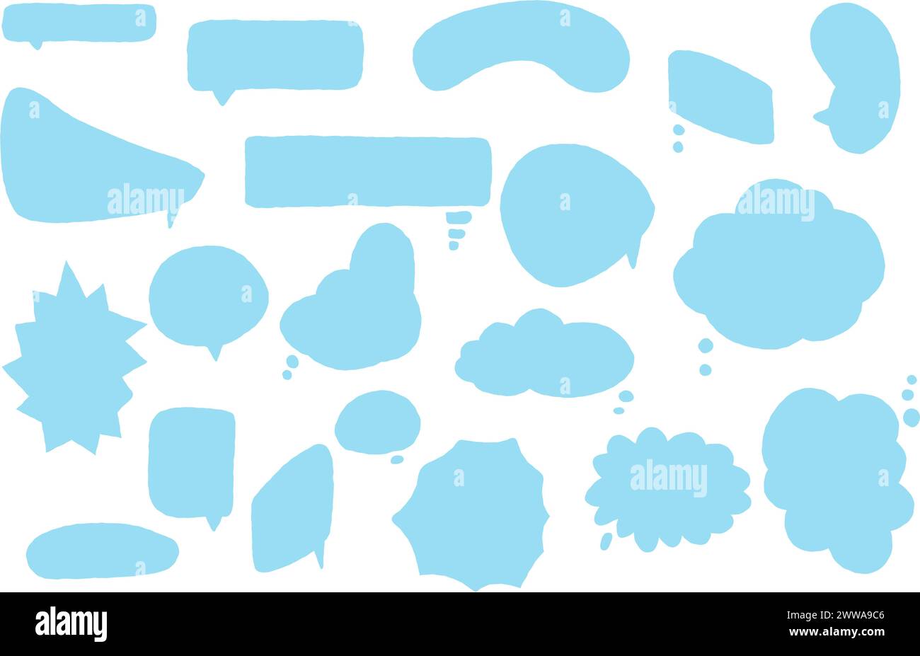 Ensemble de boules de chat patinées, cadres de chat, nuages de chat. Symboles de bulles de discussion de boîte de dialogue.texte de bulle de parole, boîte de discussion de dessin animé, boîte de message. Pensée c Illustration de Vecteur