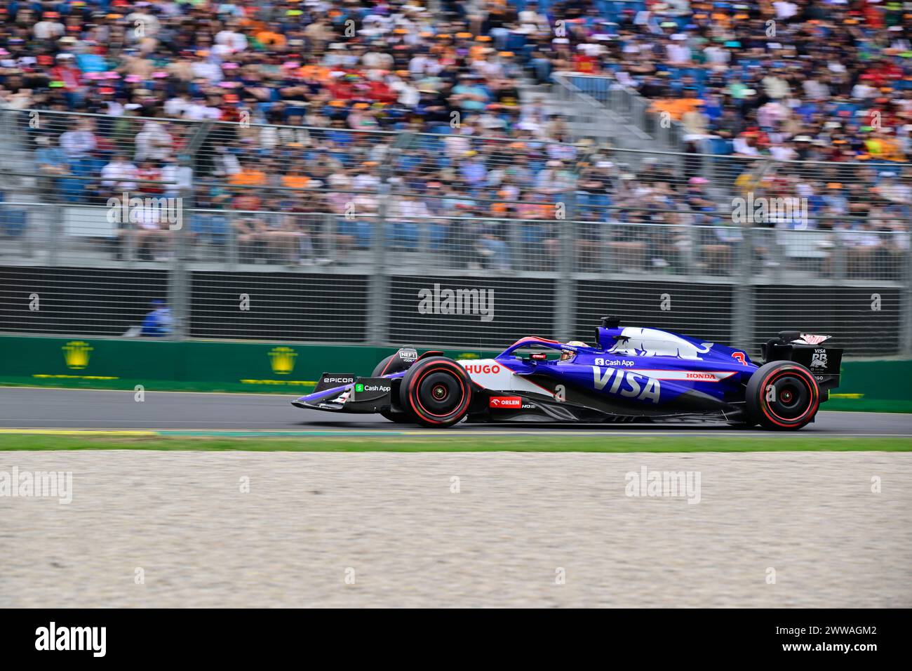 MELBOURNE, AUSTRALIE. 23 mars 2024. 03 Daniel Ricciardo (AUS) Visa Cash App RB F1 Team lors de la séance d'essais libres 3 au FIA Formula 1 Rolex Australian Grand Prix 2024 3ème manche du 22 au 24 mars à l'Albert Park Street circuit, Melbourne, Australie. Crédit : Karl Phillipson/Alamy Live News Banque D'Images