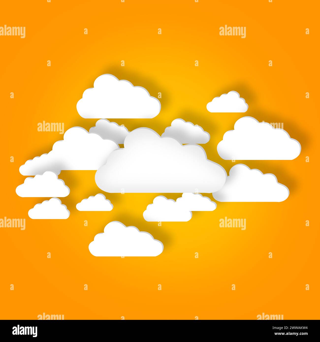 Nuages, icône ou conception de l'informatique, de la connectivité ou du stockage de données dans le numérique, le futur ou la sécurité. Créatif, symbole ou découpe en papier comme virtuel, hébergement Banque D'Images