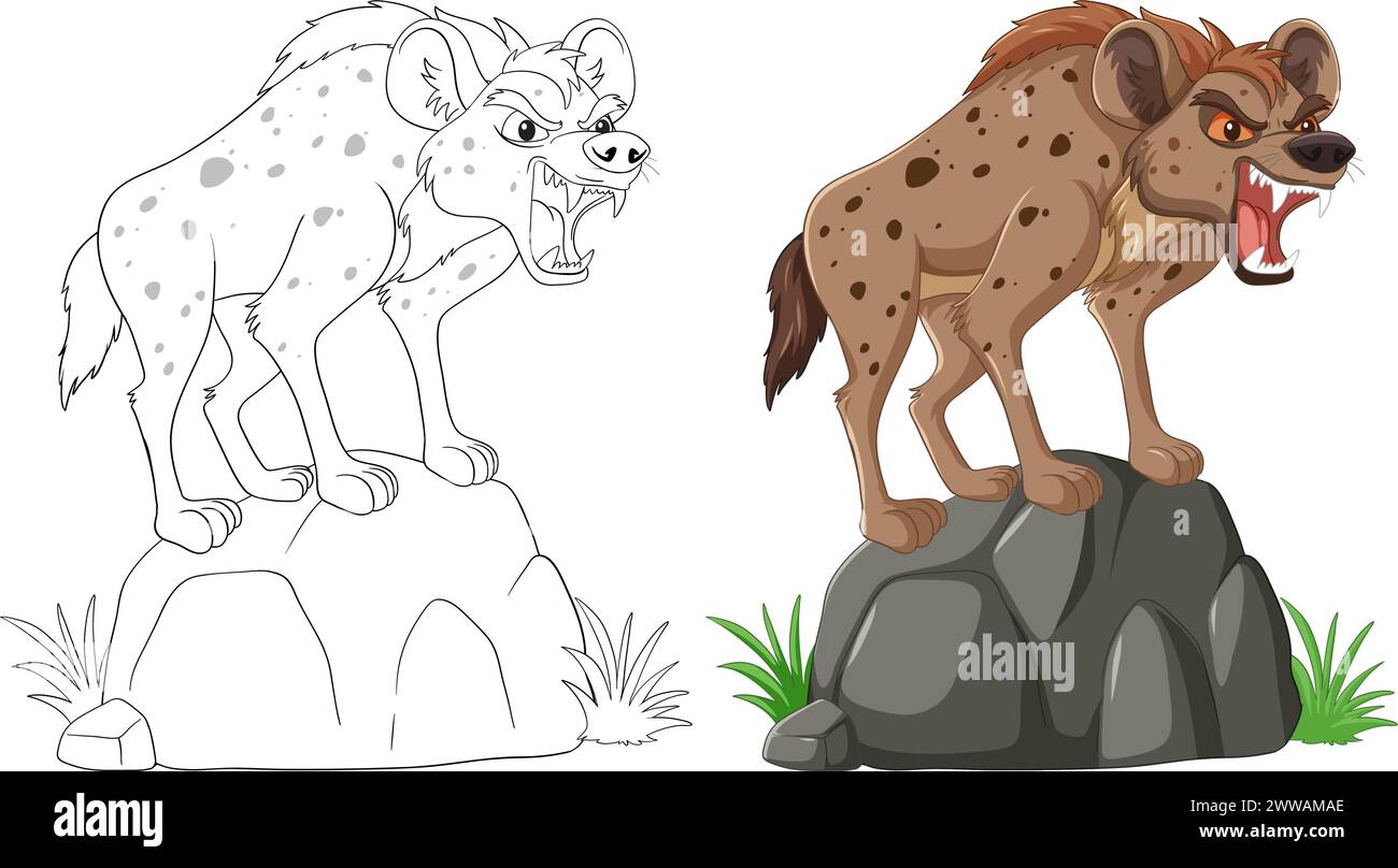 Deux hyènes agressives illustrées sur des pierres séparées Illustration de Vecteur