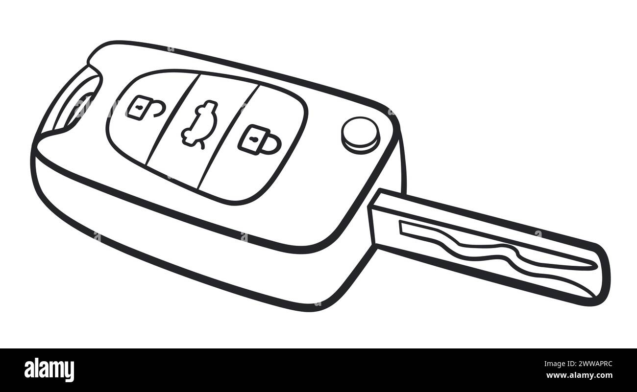 Illustration du dessin de contour noir de la clé de voiture Illustration de Vecteur