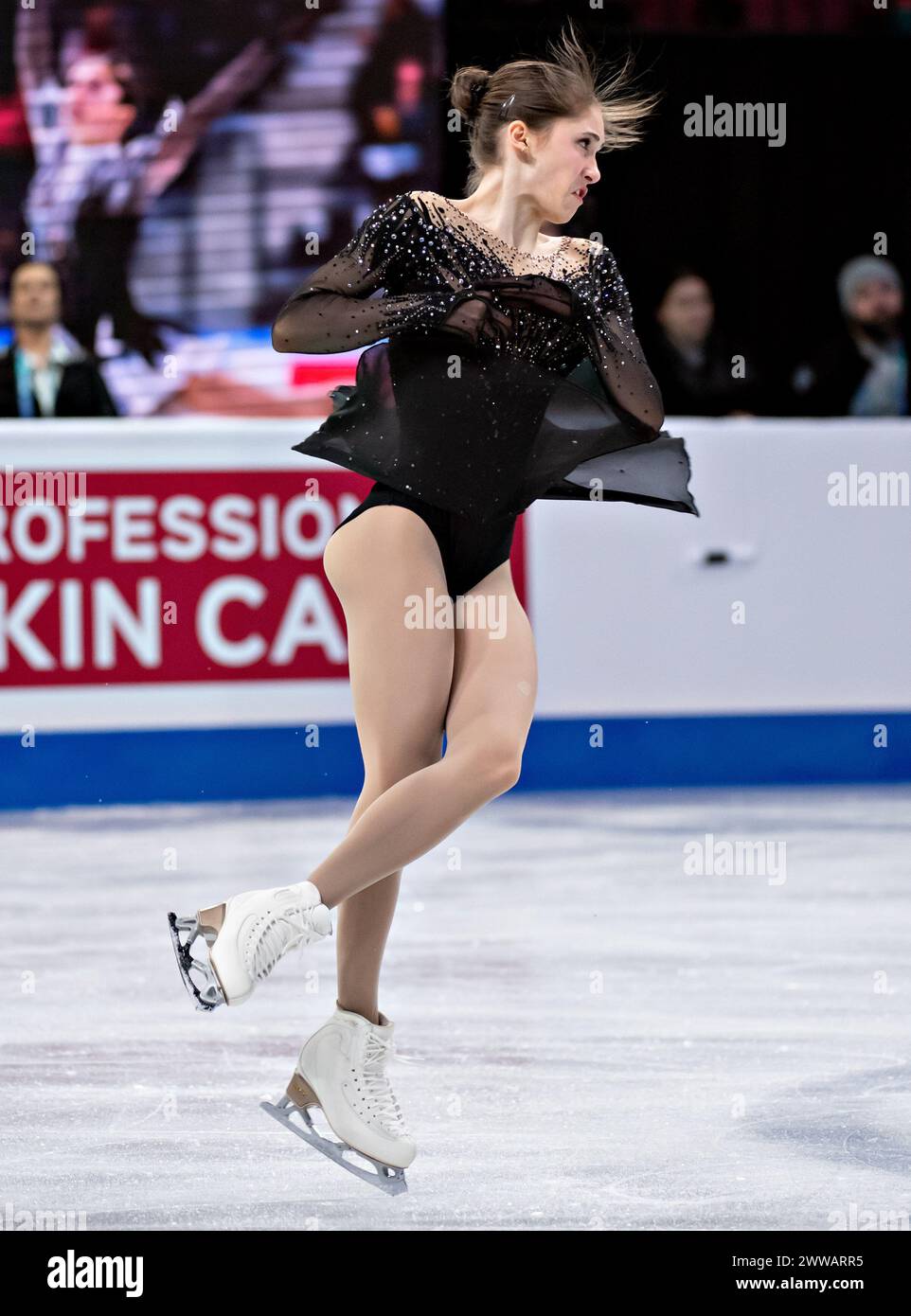 Montréal, Canada. 22 mars 2024. Isabeau Levito, des États-Unis, participe aux Championnats du monde de patinage artistique de l'Union internationale de patinage artistique (ISU) au Centre Bell de Montréal, Canada, le 22 mars 2024. Crédit : Andrew Soong/Xinhua/Alamy Live News Banque D'Images