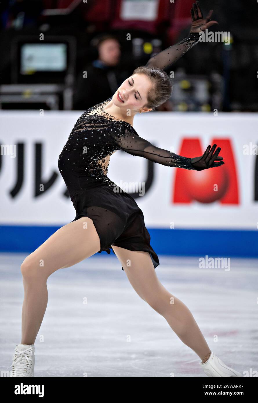 Montréal, Canada. 22 mars 2024. Isabeau Levito, des États-Unis, participe aux Championnats du monde de patinage artistique de l'Union internationale de patinage artistique (ISU) au Centre Bell de Montréal, Canada, le 22 mars 2024. Crédit : Andrew Soong/Xinhua/Alamy Live News Banque D'Images