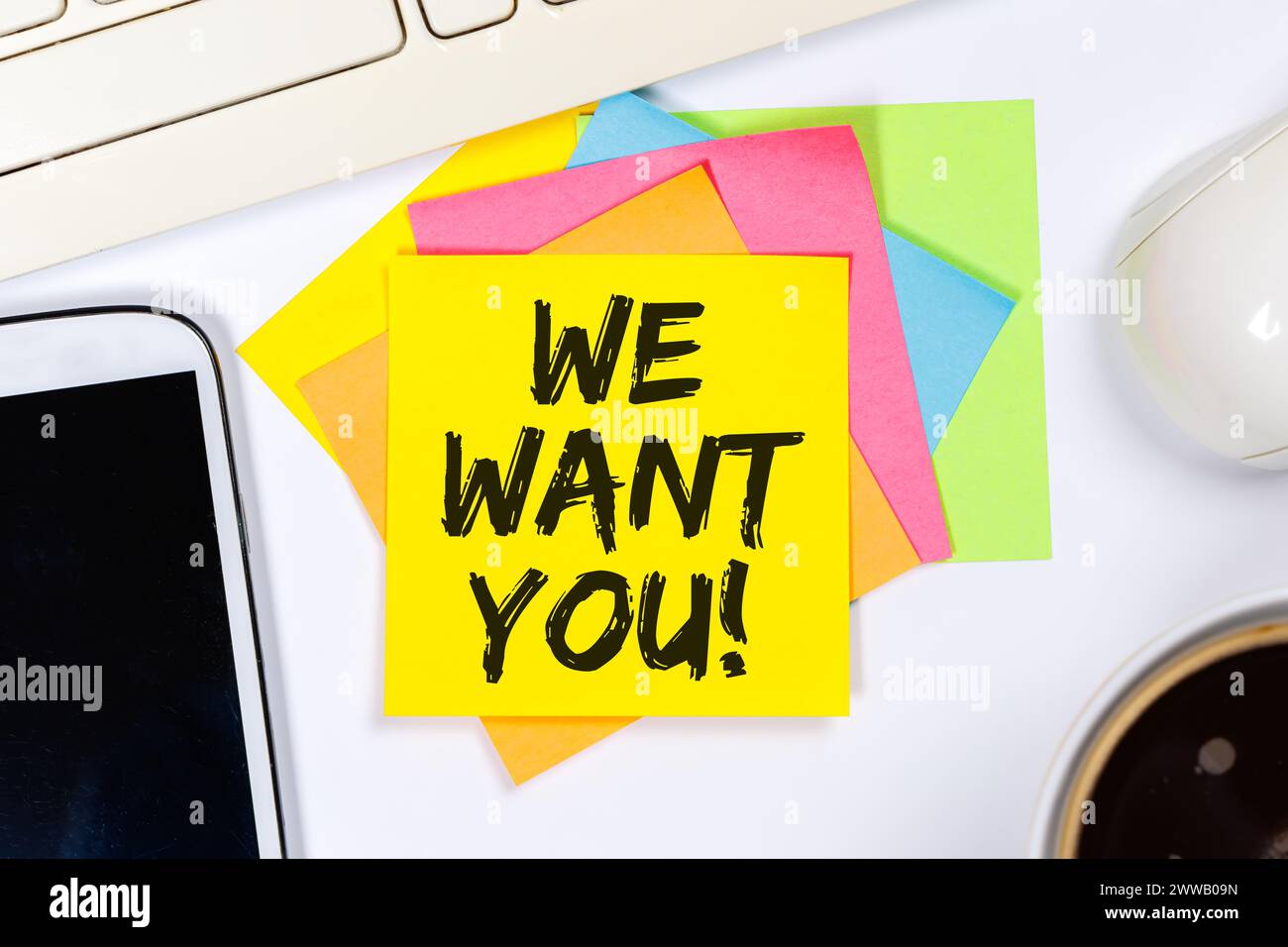 Nous voulons que vous emplois, emploi travail recrutement employés concept d'entreprise de carrière sur un travail de bureau Banque D'Images