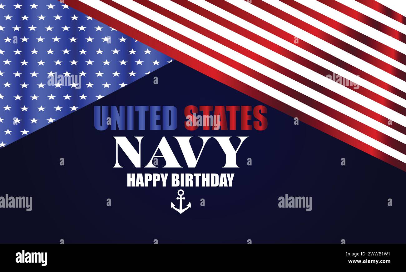 Texte de joyeux anniversaire de la marine des états-unis avec conception d'illustration de drapeau des états-unis Illustration de Vecteur